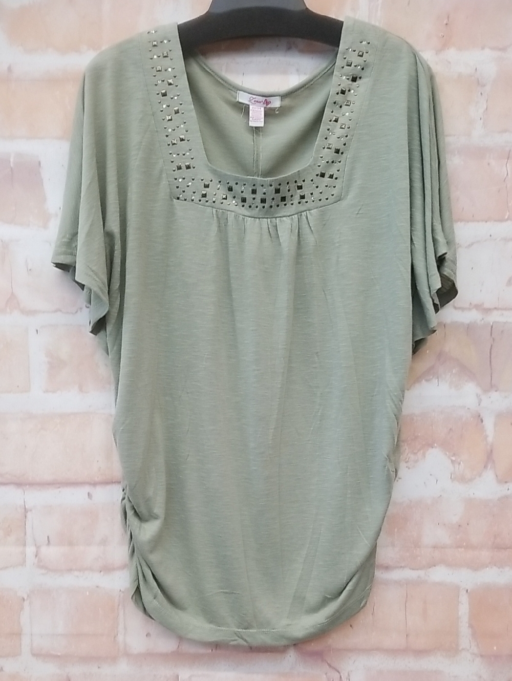 NWT Lena Sage Green Square-Neck Embellished Tunic Size 22/24